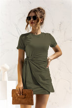Load image into Gallery viewer, Round Neck Cuffed Sleeve Side Tie Dress