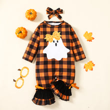 Load image into Gallery viewer, Baby Plaid Ghost Graphic Round Neck Long Sleeve Jumpsuit