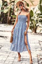 Load image into Gallery viewer, Floral Strapless Slit Midi Dress with Pockets