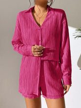 Load image into Gallery viewer, Textured Buttoned Shirt and Shorts Set