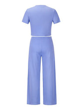 Load image into Gallery viewer, Round Neck Short Sleeve Top and Pocketed Pants Set