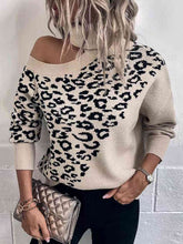 Load image into Gallery viewer, Leopard Turtleneck Cold Shoulder Long Sleeve Sweater