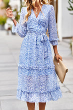 Load image into Gallery viewer, Leopard Surplice Tie Belt Slit Dress