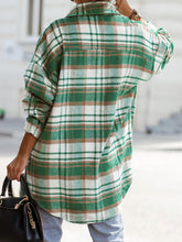 Load image into Gallery viewer, Pocketed Plaid Button Up Dropped Shoulder Shacket