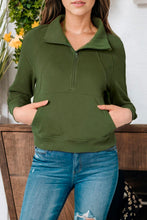 Load image into Gallery viewer, Zip-Up Collared Neck Raglan Sleeve Blouse