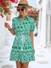 Load image into Gallery viewer, Printed Tie Waist Collared Flounce Sleeve Dress