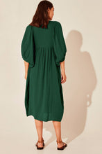 Load image into Gallery viewer, Tie Neck Lantern Sleeve Midi Dress