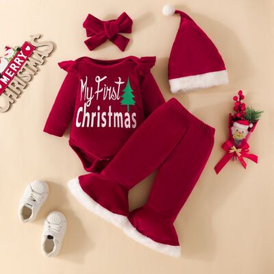 Baby Girl Letter Graphic Ruffle Trim Bodysuit and Pants Set