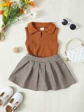 Load image into Gallery viewer, Baby Girl Ribbed Sleeveless Top and Plaid Skirt Set