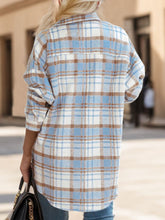Load image into Gallery viewer, Pocketed Plaid Button Up Dropped Shoulder Shacket