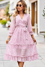 Load image into Gallery viewer, Leopard Surplice Tie Belt Slit Dress