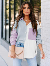 Load image into Gallery viewer, Color Block Button Up Collared Neck Shirt