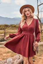 Load image into Gallery viewer, V-Neck Long Sleeve Smocked Waist Mini Dress
