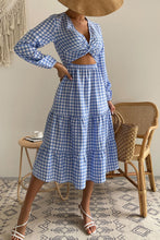 Load image into Gallery viewer, Plaid Cutout Twist Front Midi Dress