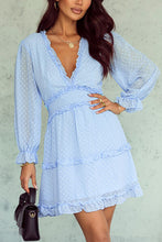 Load image into Gallery viewer, Swiss Dot Frill V-Neck Mini Dress