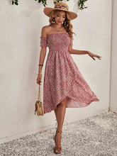 Load image into Gallery viewer, Straight Neckline Elastic Floral Dress