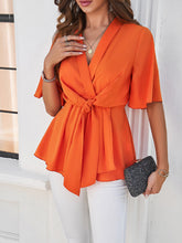 Load image into Gallery viewer, Surplice Tie Waist Half Sleeve Blouse