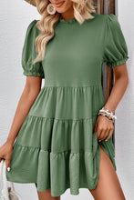 Load image into Gallery viewer, Puff Sleeve Tie Back Tiered Dress