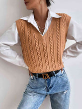 Load image into Gallery viewer, Cable-Knit V-Neck Sleeveless Sweater Vest