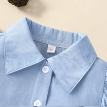 Load image into Gallery viewer, Baby Girl Ruffle Shoulder Shirt and Butterfly Applique Skirt Set