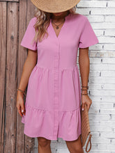 Load image into Gallery viewer, Short Sleeve Buttoned Tiered Dress