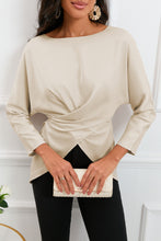 Load image into Gallery viewer, Boat Neck Back Tie Long Sleeve Satin Blouse