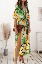 Load image into Gallery viewer, Plunge Split Printed Short Sleeve Dress