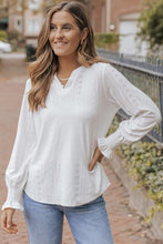 Load image into Gallery viewer, Openwork Notched Flounce Sleeve Blouse