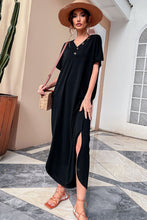 Load image into Gallery viewer, Decorative Button V-Neck Slit Maxi Dress