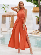 Load image into Gallery viewer, Ruched Slit Tied Sleeveless Jumpsuit