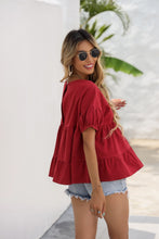 Load image into Gallery viewer, Round Neck Ruched Short Sleeve Blouse