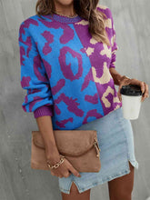 Load image into Gallery viewer, Leopard Round Neck Long Sleeve Sweater