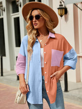 Load image into Gallery viewer, Color Block Button Up Collared Neck Shirt
