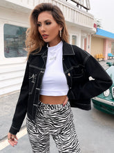 Load image into Gallery viewer, Collared Neck Dropped Shoulder Denim Jacket