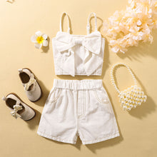 Load image into Gallery viewer, Girls Contrast Stitching Bow Detail Cami and Shorts Set