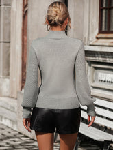 Load image into Gallery viewer, Mock Neck Ribbed Lantern Sleeve Pullover Sweater