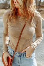Load image into Gallery viewer, Ribbed Long Sleeve Round Neck Blouse