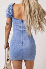 Load image into Gallery viewer, Buttoned Short Puff Sleeve Denim Bodycon Dress