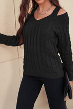 Load image into Gallery viewer, Cable-Knit Cold-Shoulder Long Sleeve Sweater