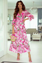Load image into Gallery viewer, Printed Surplice Neck Flounce Sleeve Dress