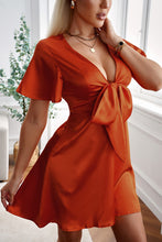 Load image into Gallery viewer, Tie Front Plunge Flutter Sleeve Mini Dress