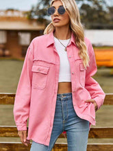 Load image into Gallery viewer, Button Up Collared Neck Raw Hem Denim Top