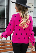 Load image into Gallery viewer, Polka Dot Round Neck Dropped Shoulder Sweater