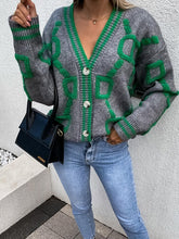 Load image into Gallery viewer, Geometric Dropped Shoulder Button Down Cardigan