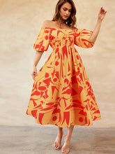 Load image into Gallery viewer, Printed Off-Shoulder Balloon Sleeve Dress