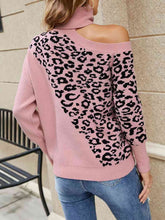 Load image into Gallery viewer, Leopard Turtleneck Cold Shoulder Long Sleeve Sweater