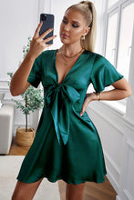 Load image into Gallery viewer, Tie Front Plunge Flutter Sleeve Mini Dress