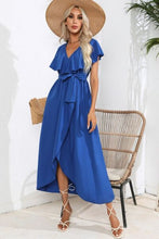 Load image into Gallery viewer, Ruffled Tied V-Neck Midi Dress