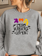 Load image into Gallery viewer, Full Size Round Neck Long Sleeve ZERO AMUCKS GIVEN Graphic Sweatshirt