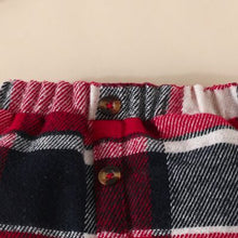Load image into Gallery viewer, Letter Graphic Ruffle Trim Top and Plaid Skirt
